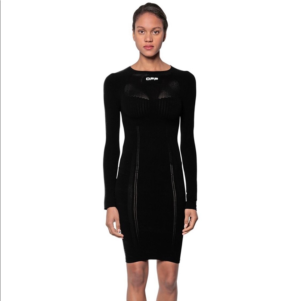 OFF-WHITE Logo Black  Stretch Jersey Dress S / M